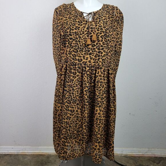 Time and Tru Leopard Print Baby Doll Lined Dress - Picture 1 of 11